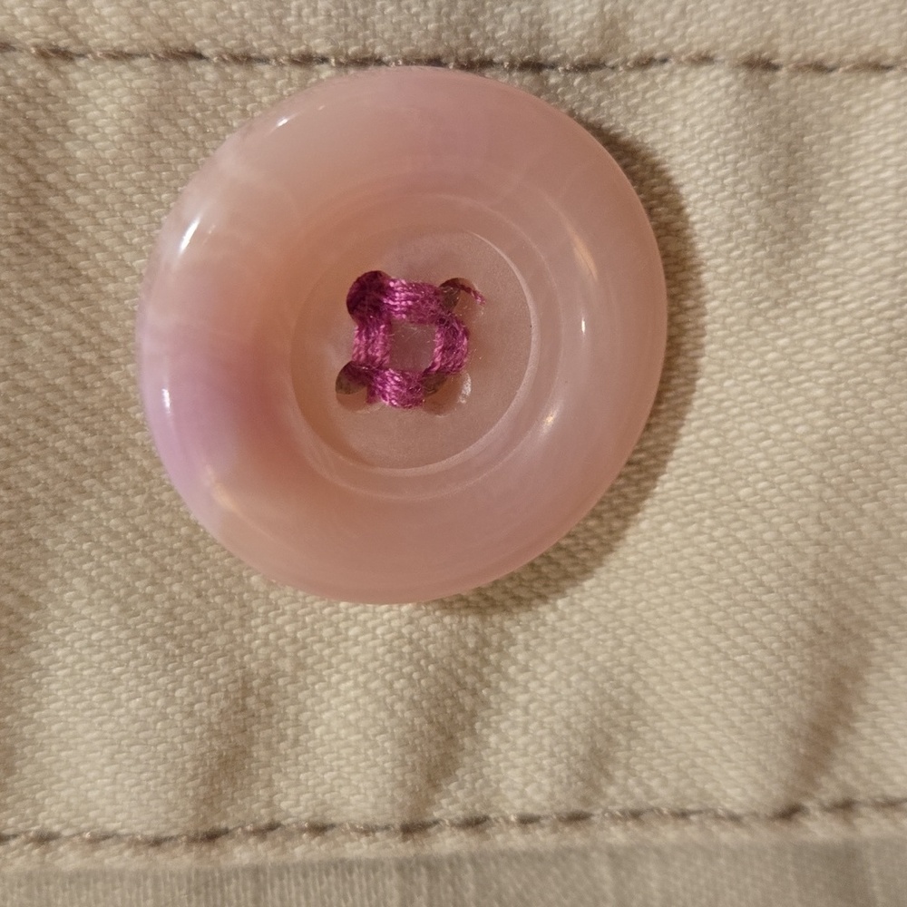 Sigrid Olsen NWOT Ivory Denim Jacket, Pink Buttons, Pink Detail On Back - Picture 3 of 11